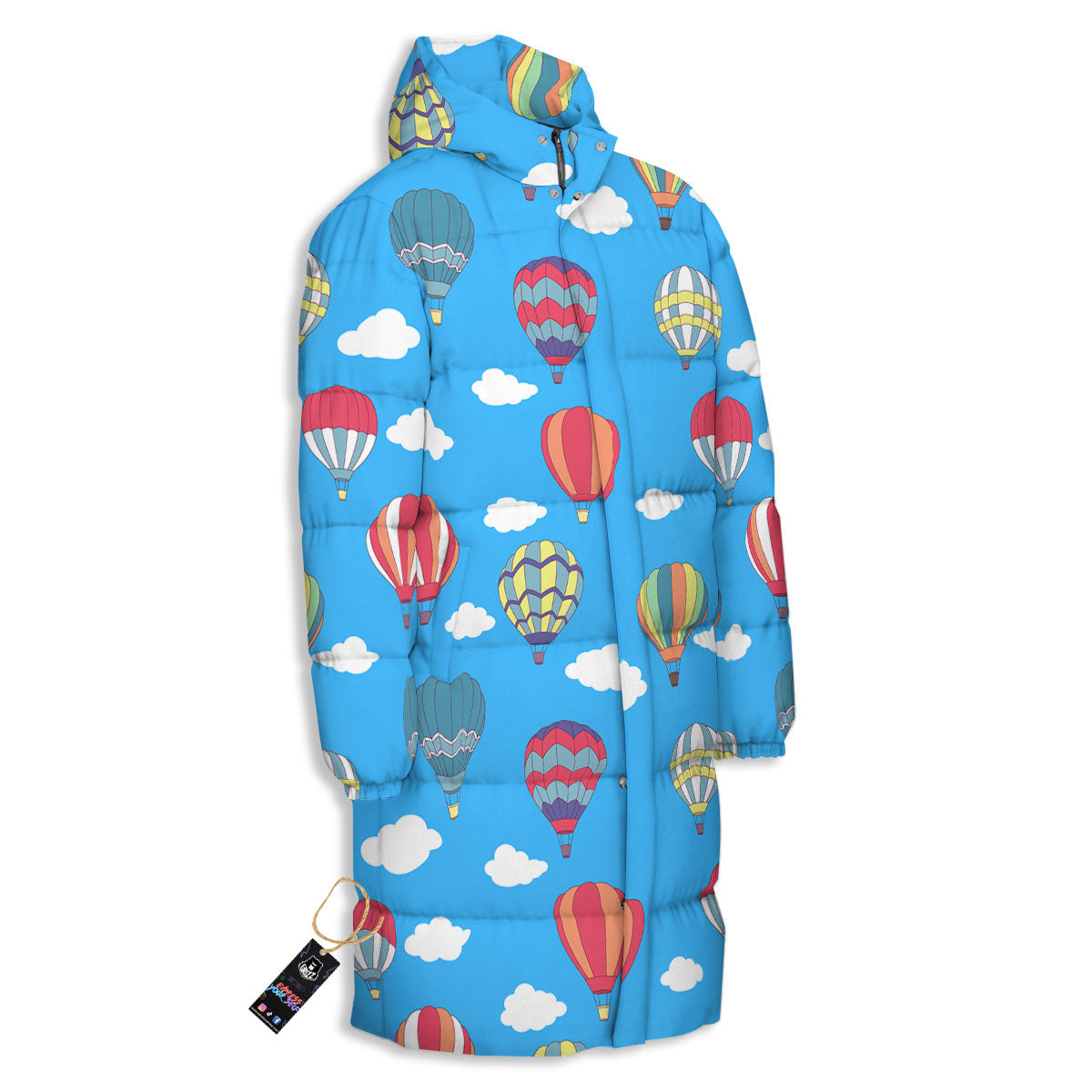 Blue Hot Air Balloon Print Pattern Long Down Jacket-grizzshop