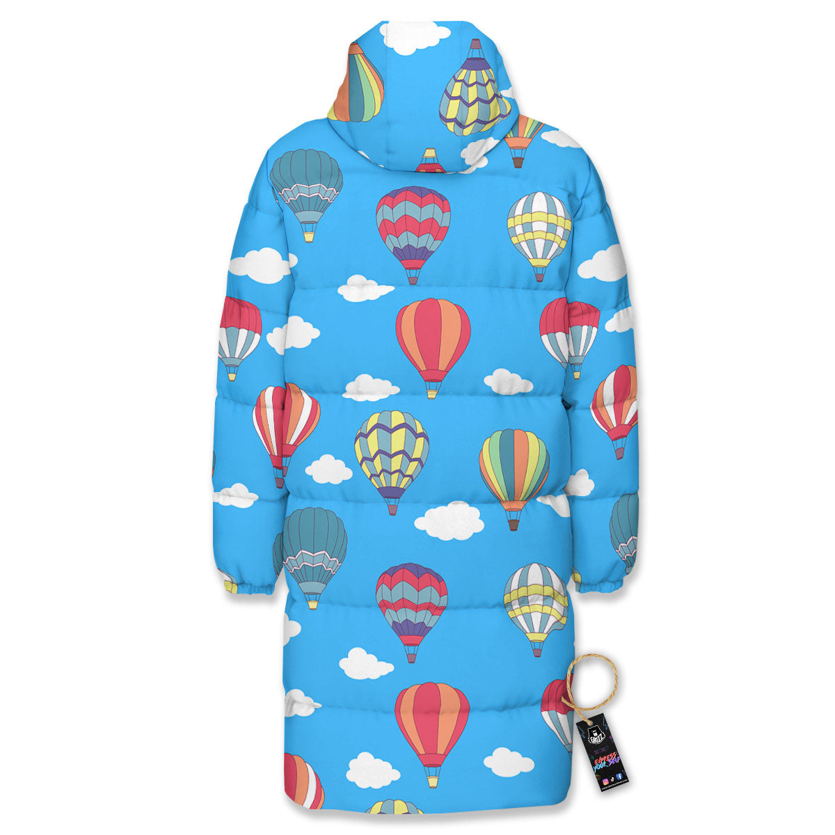 Blue Hot Air Balloon Print Pattern Long Down Jacket-grizzshop
