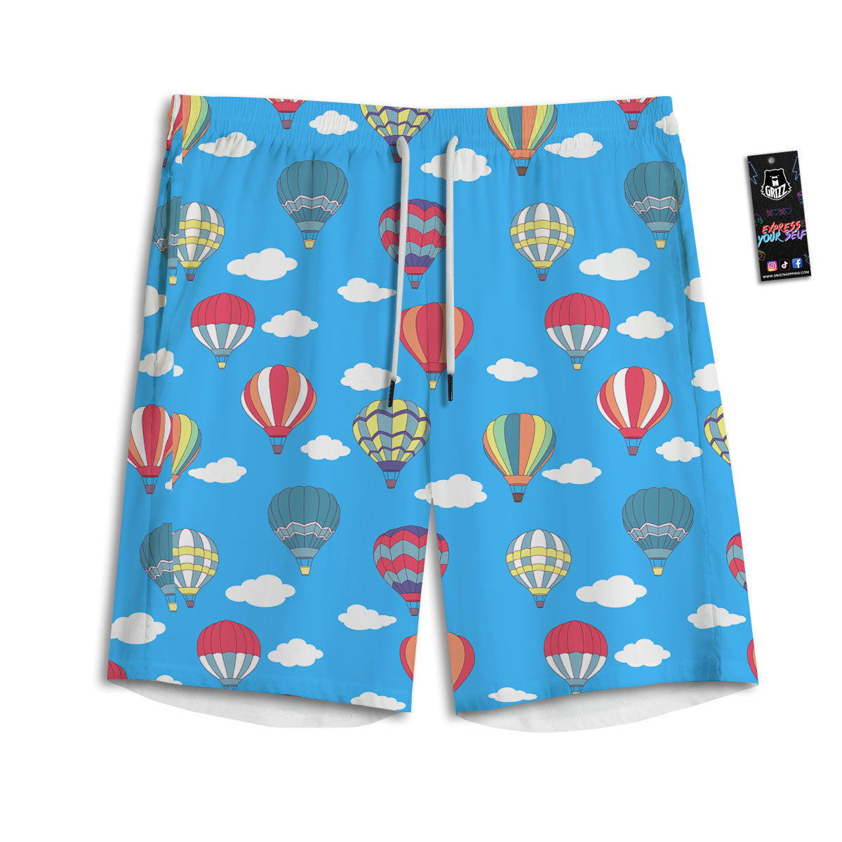 Blue Hot Air Balloon Print Pattern Men's Athletic Shorts