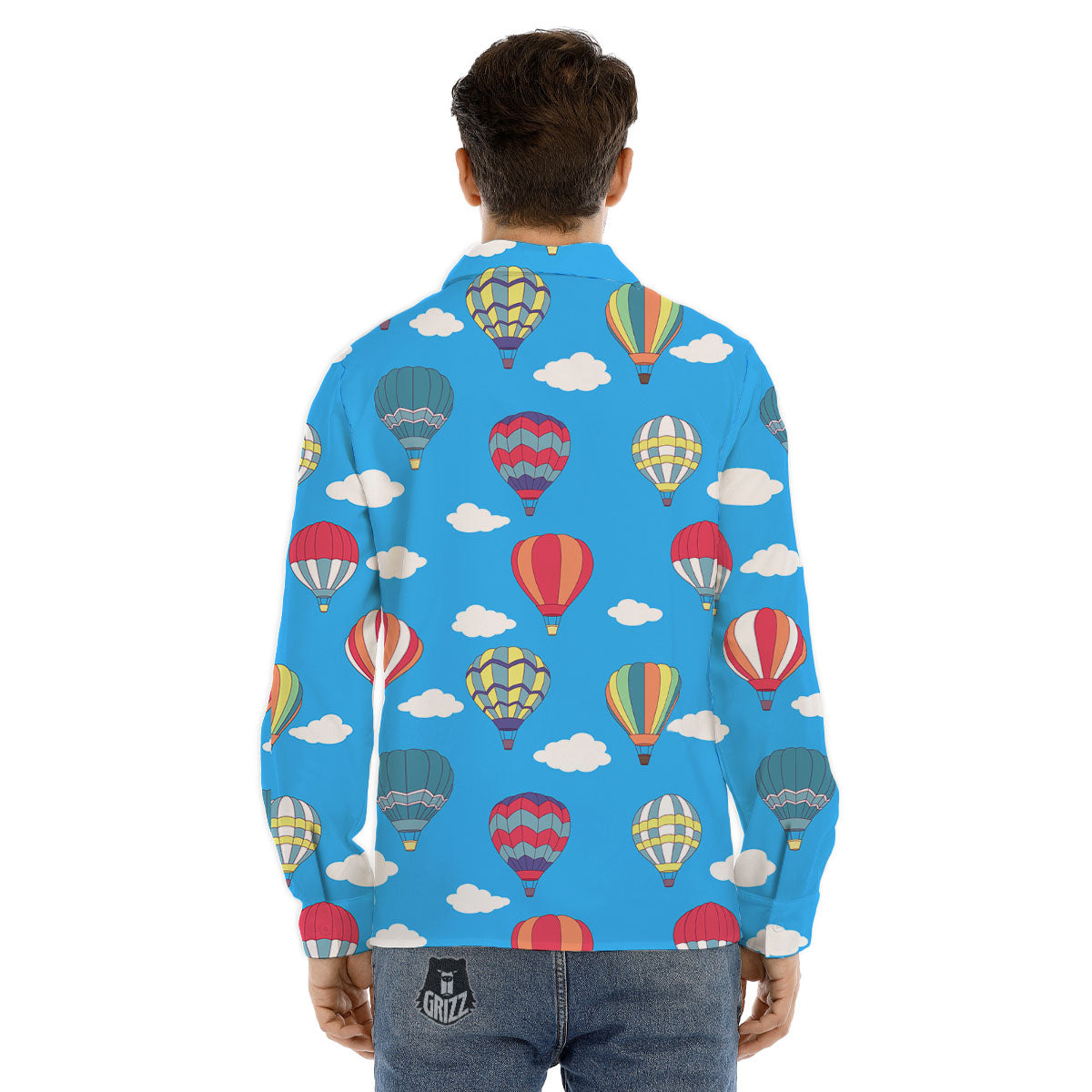 Blue Hot Air Balloon Print Pattern Men's Dress Shirts-grizzshop