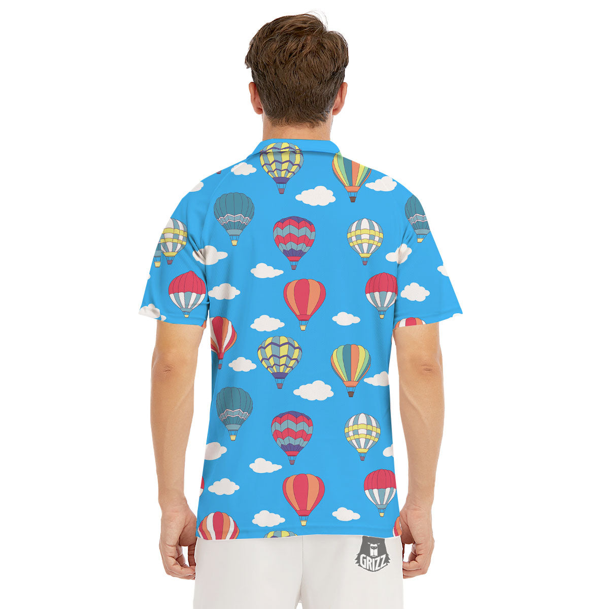 Blue Hot Air Balloon Print Pattern Men's Golf Shirts-grizzshop