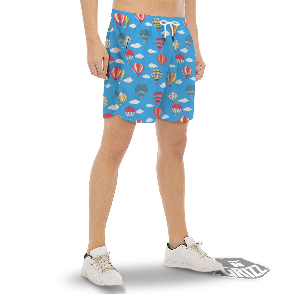 Blue Hot Air Balloon Print Pattern Men's Gym Shorts-grizzshop
