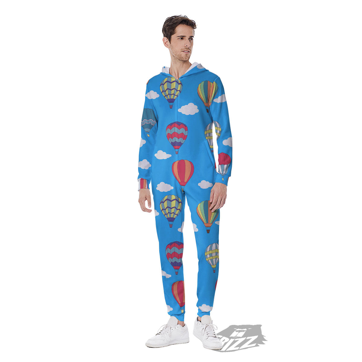 Blue Hot Air Balloon Print Pattern Men's Jumpsuit-grizzshop