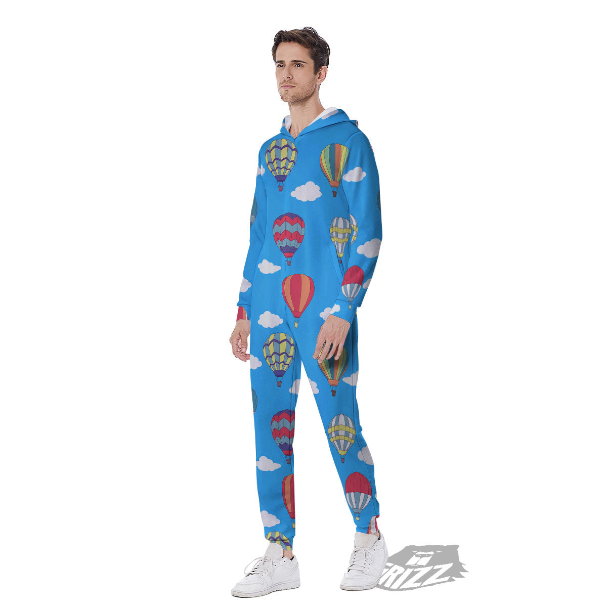 Blue Hot Air Balloon Print Pattern Men's Jumpsuit-grizzshop