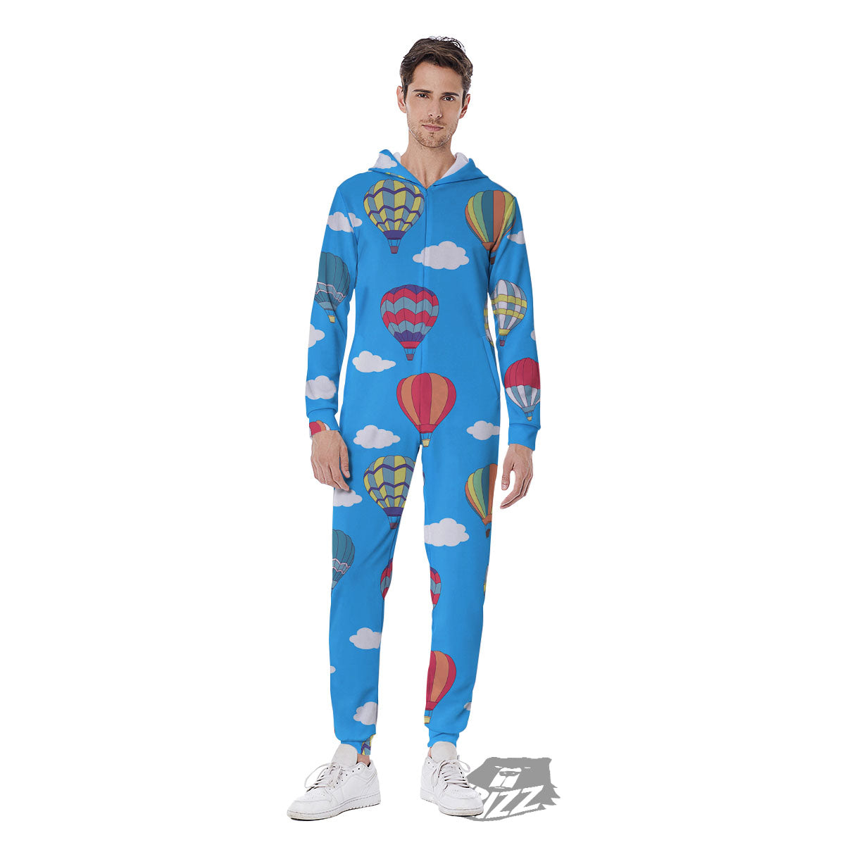 Blue Hot Air Balloon Print Pattern Men's Jumpsuit-grizzshop