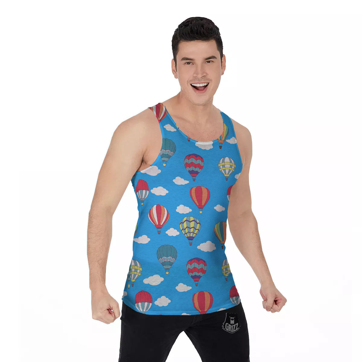 Blue Hot Air Balloon Print Pattern Men's Tank Top-grizzshop
