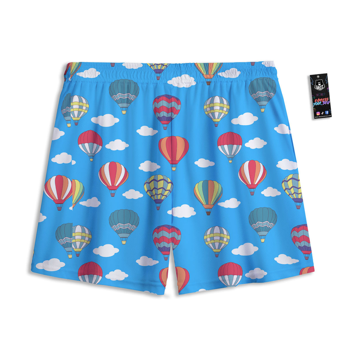Blue Hot Air Balloon Print Pattern Mesh Shorts