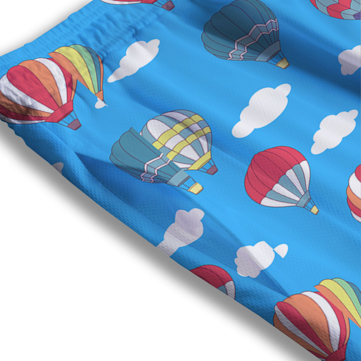 Blue Hot Air Balloon Print Pattern Mesh Shorts