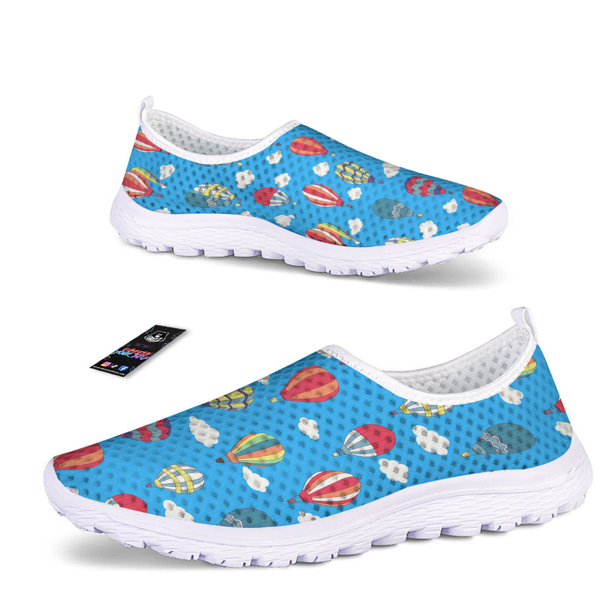 Blue Hot Air Balloon Print Pattern Nurse Shoes-grizzshop