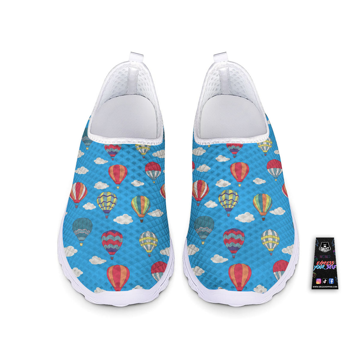 Blue Hot Air Balloon Print Pattern Nurse Shoes-grizzshop