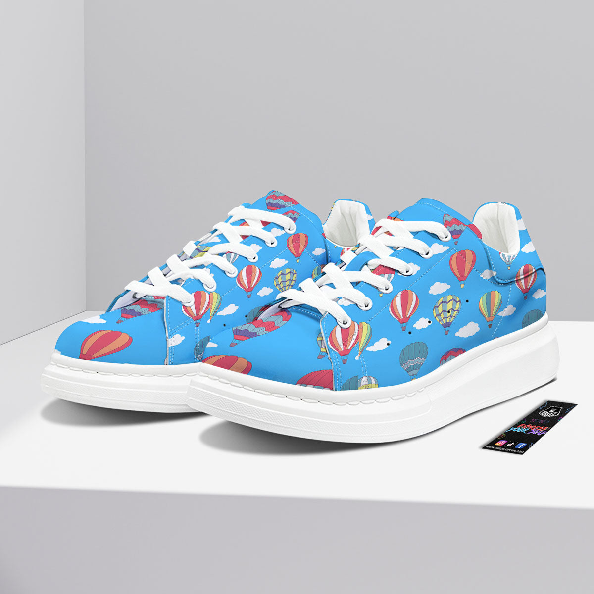 Blue Hot Air Balloon Print Pattern Platform Shoes-grizzshop