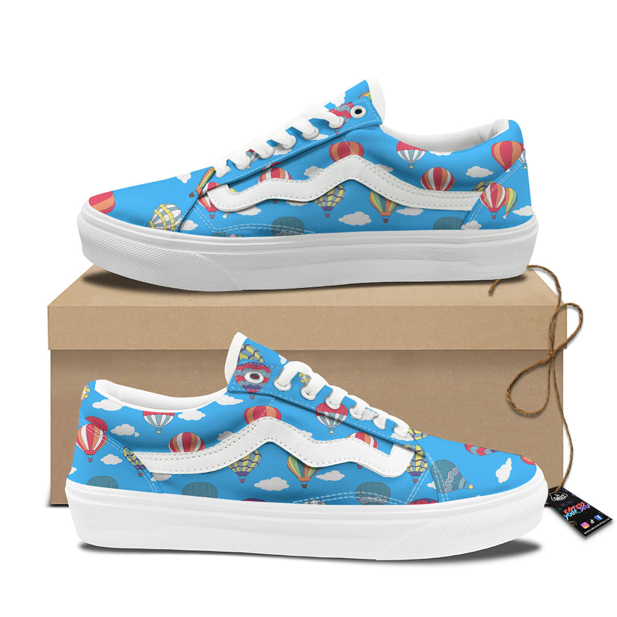 Blue Hot Air Balloon Print Pattern Skate Shoes-grizzshop