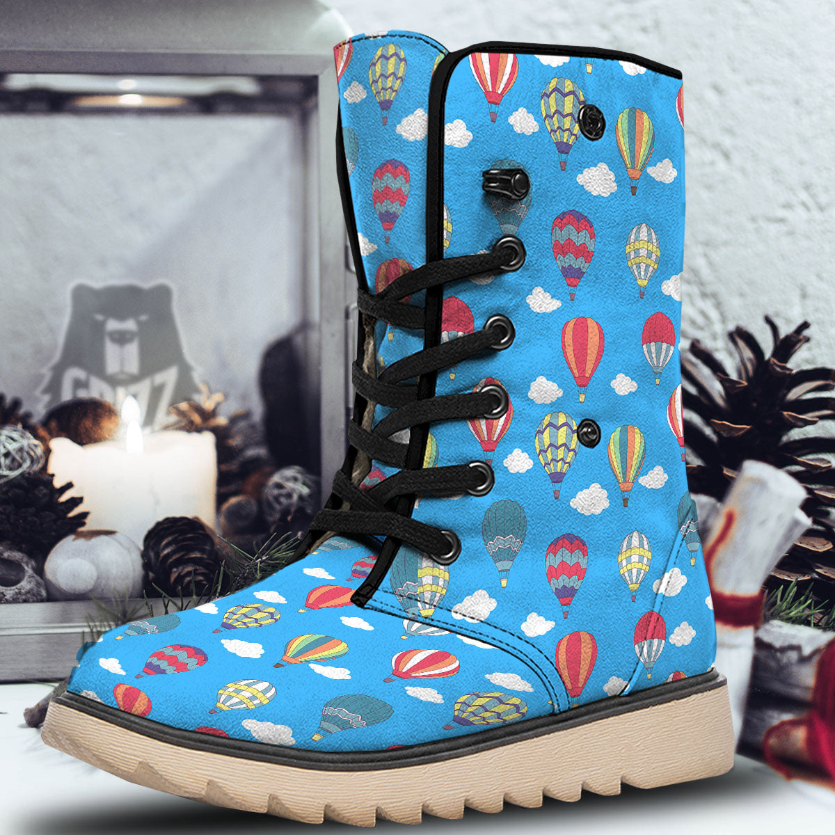 Blue Hot Air Balloon Print Pattern Snow Boots-grizzshop