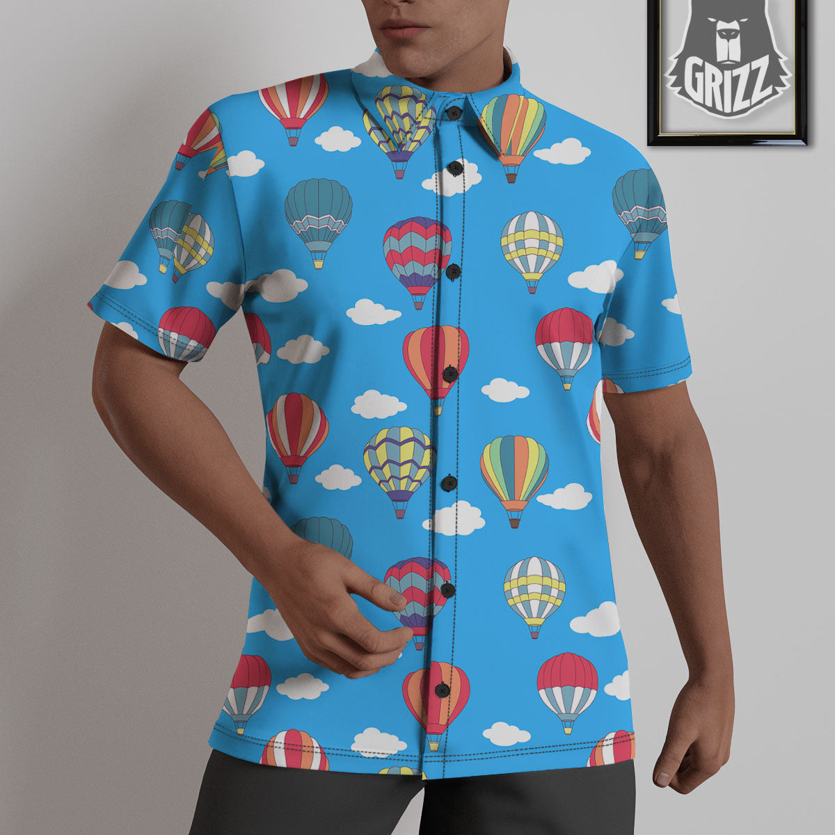 Blue Hot Air Balloon Print Pattern Untucked Shirts-grizzshop