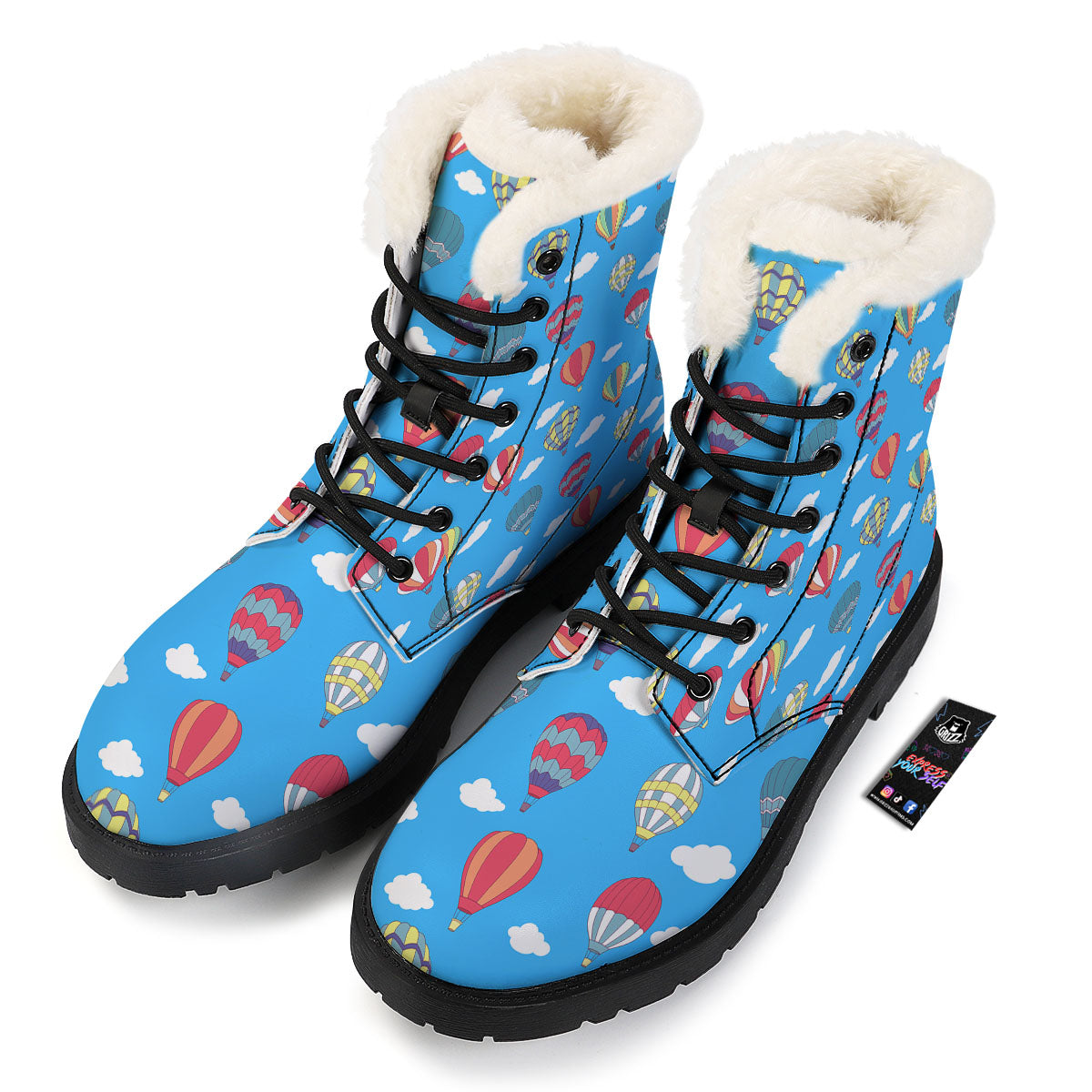 Blue Hot Air Balloon Print Pattern Winter Boots-grizzshop