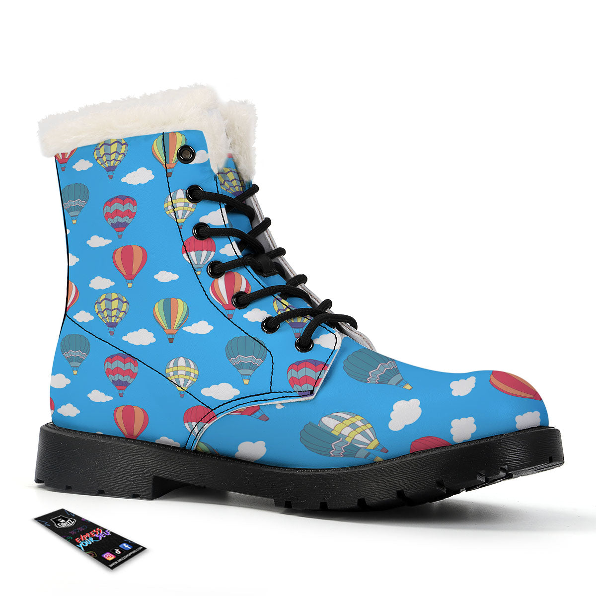 Blue Hot Air Balloon Print Pattern Winter Boots-grizzshop