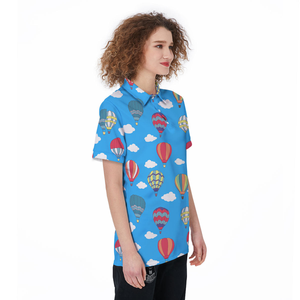 Blue Hot Air Balloon Print Pattern Women's Golf Shirts-grizzshop