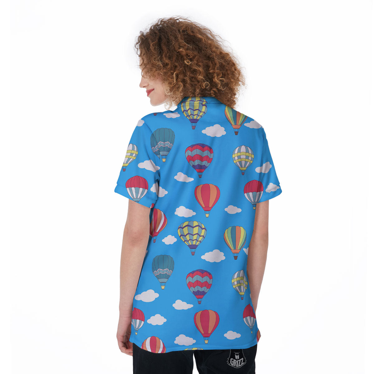 Blue Hot Air Balloon Print Pattern Women's Golf Shirts-grizzshop