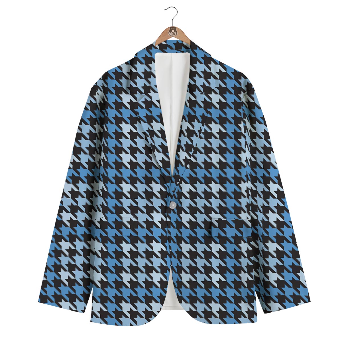 Blue Houndstooth Men's Blazer-grizzshop