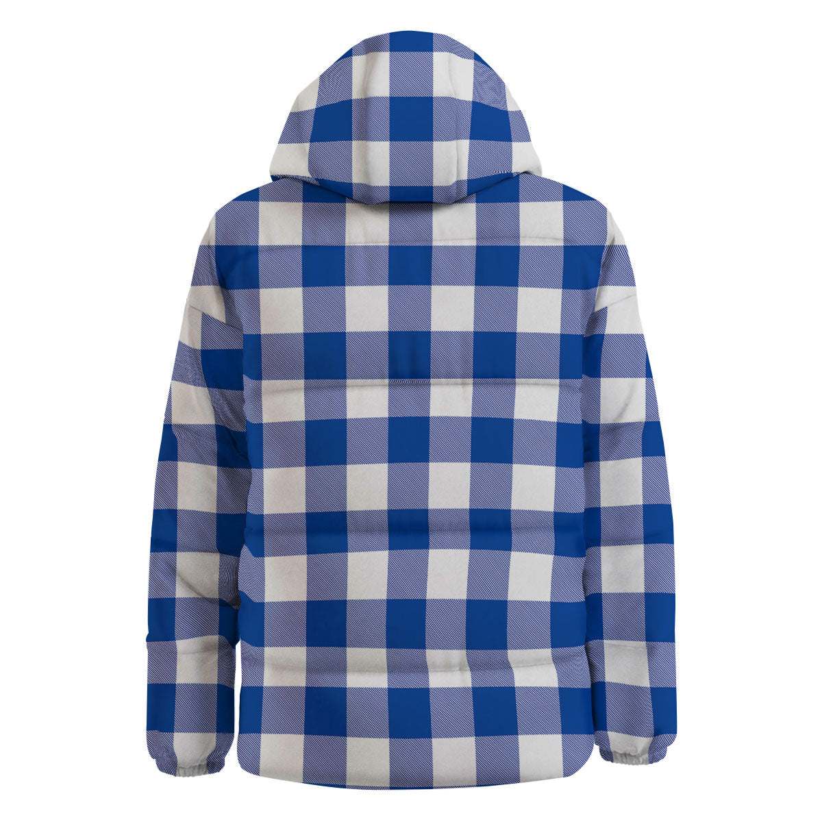 Blue Indigo And White Gingham Print Down Jacket-grizzshop