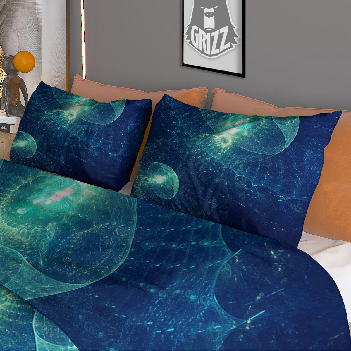Blue Jellyfish On Deep Sea Print Duvet Cover Bedding Set