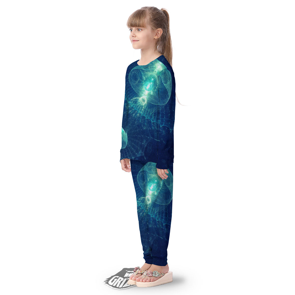 Blue Jellyfish On Deep Sea Print Kid's Pajamas-grizzshop