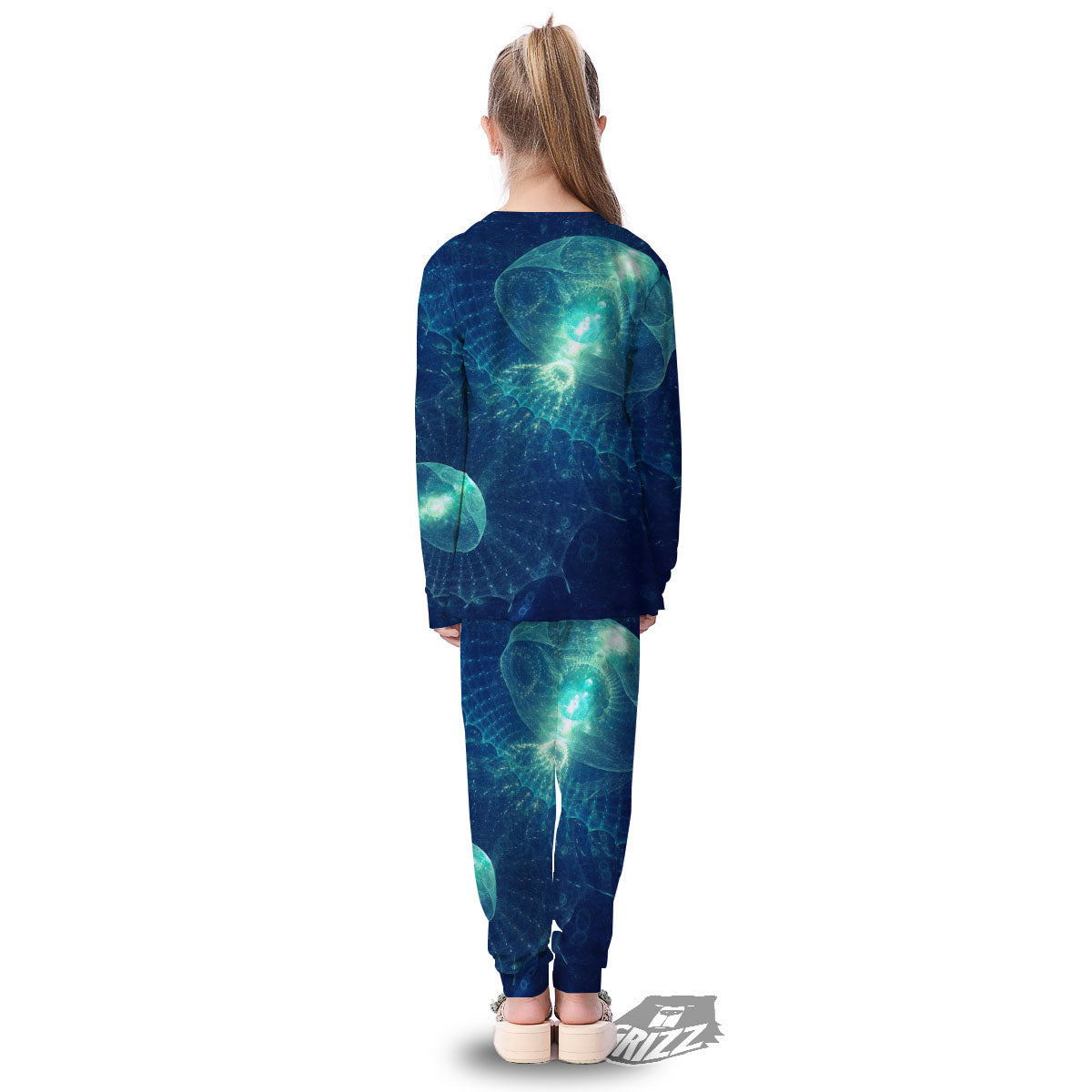 Blue Jellyfish On Deep Sea Print Kid's Pajamas-grizzshop