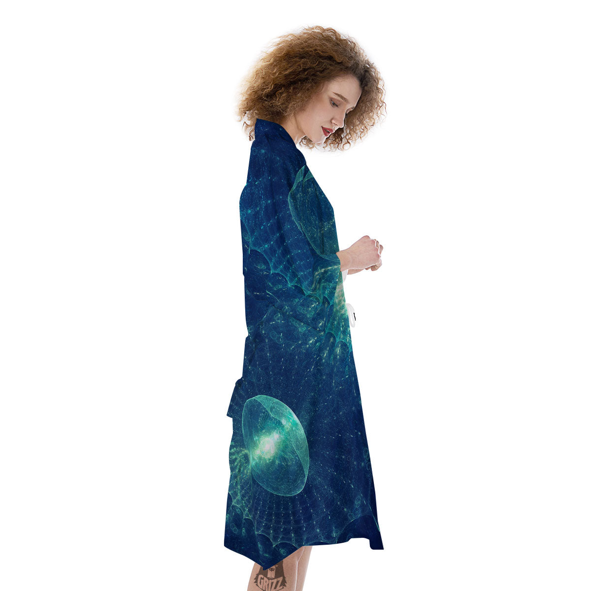 Blue Jellyfish On Deep Sea Print Kimono-grizzshop