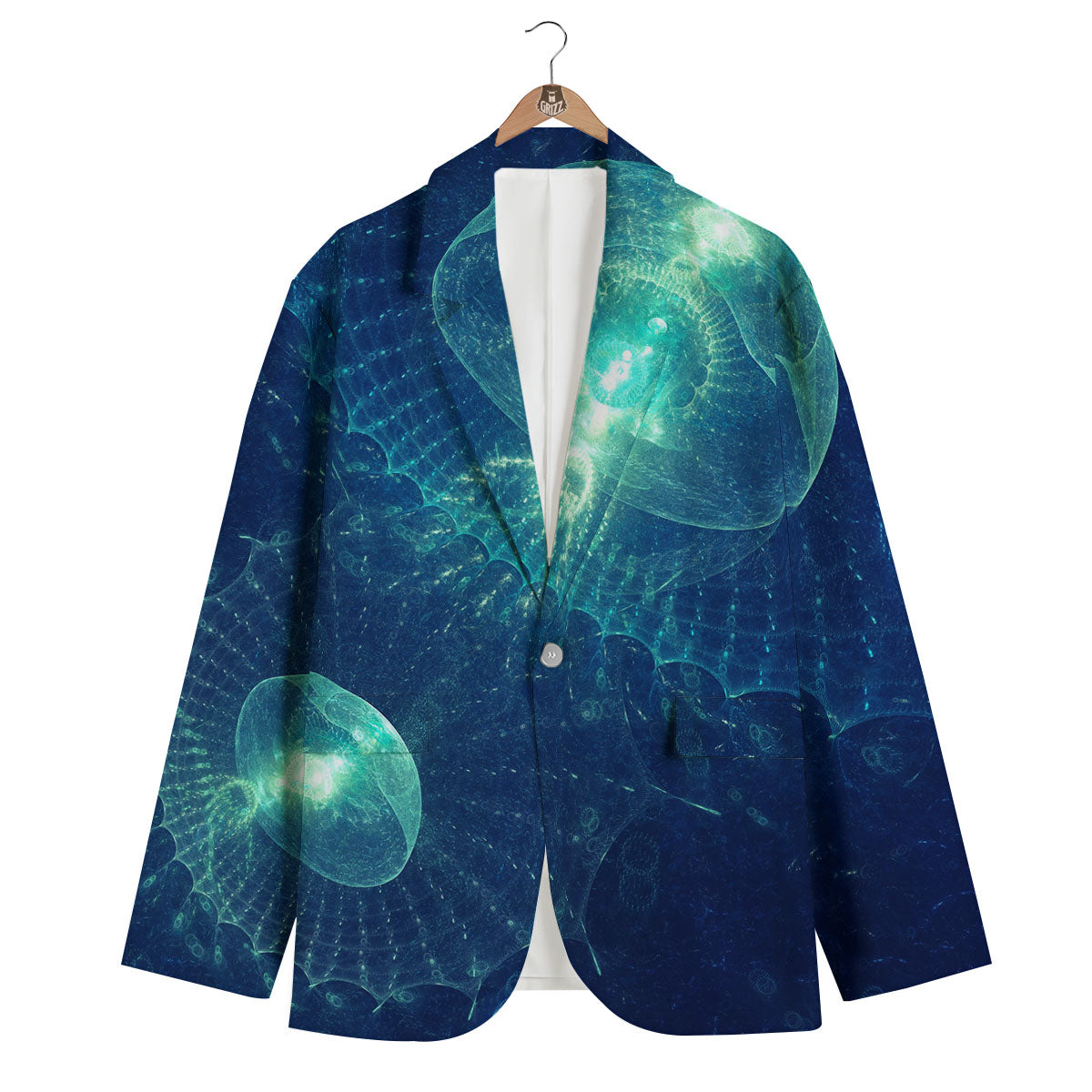 Blue Jellyfish On Deep Sea Print Men's Blazer-grizzshop