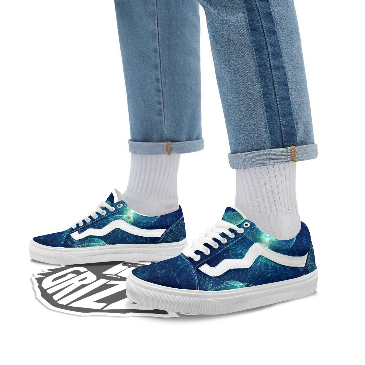 Blue Jellyfish On Deep Sea Print Skate Shoes-grizzshop