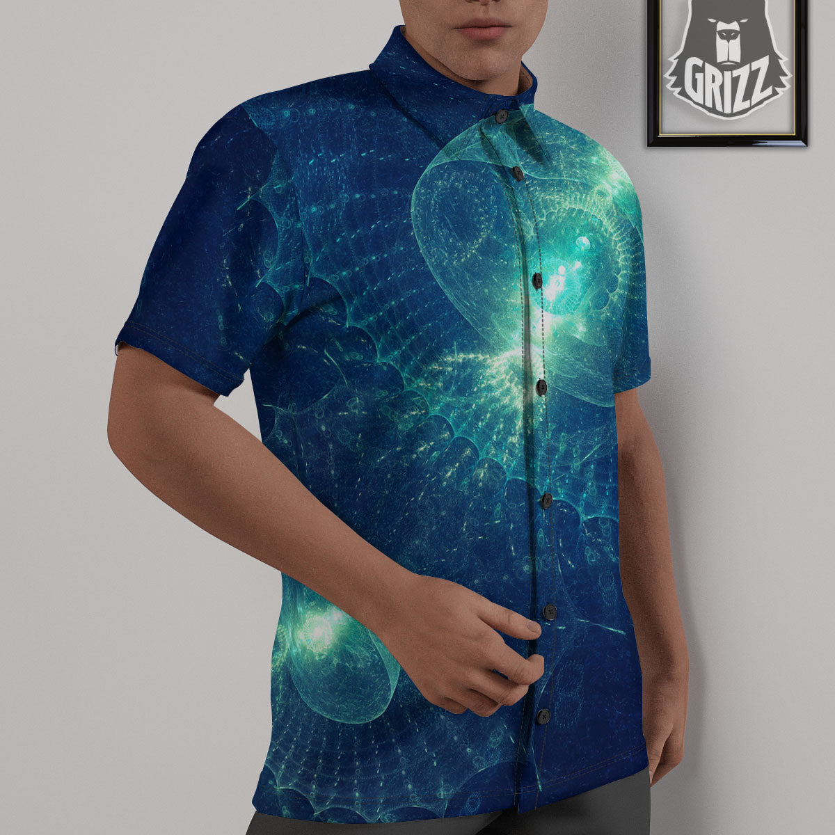 Blue Jellyfish On Deep Sea Print Untucked Shirts-grizzshop
