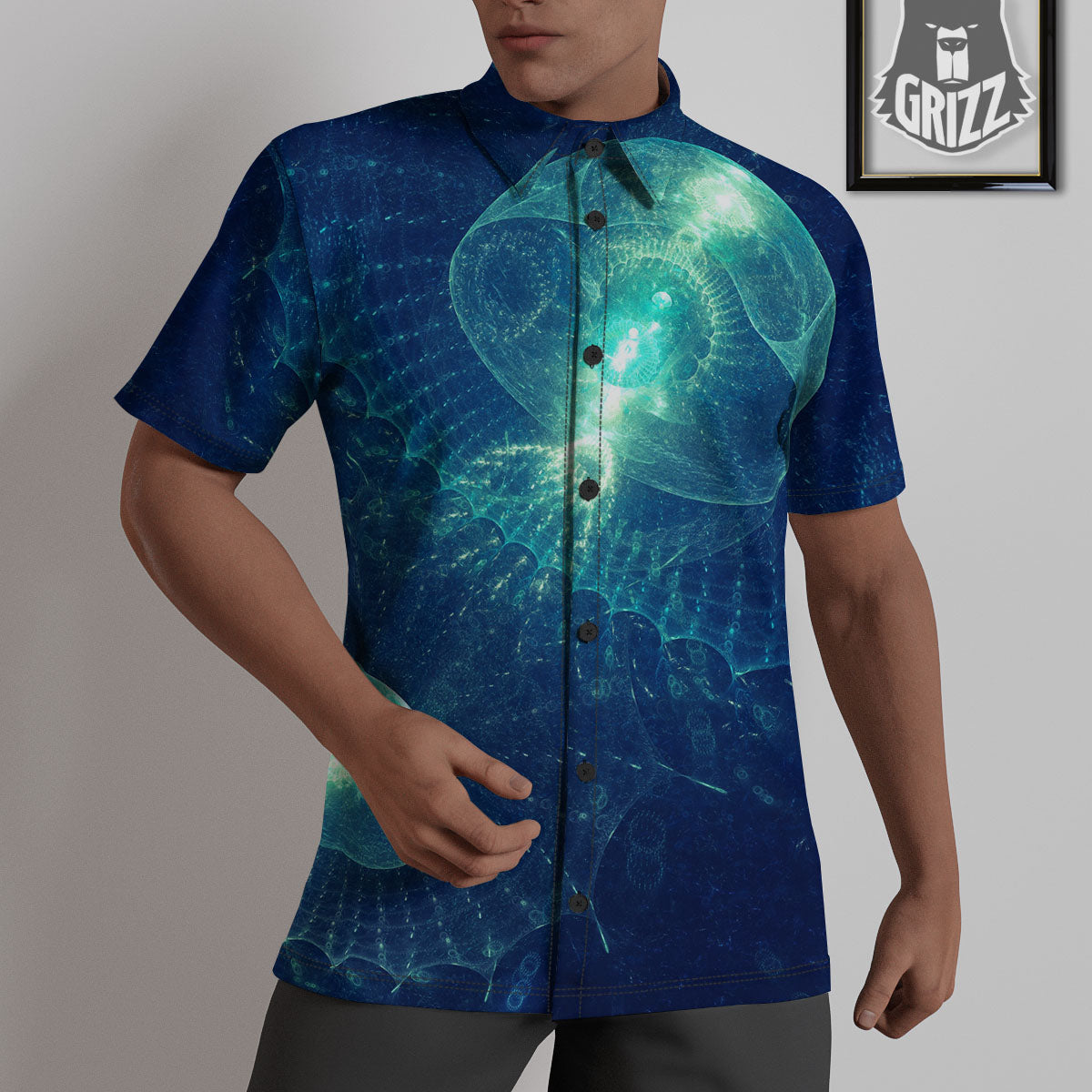 Blue Jellyfish On Deep Sea Print Untucked Shirts-grizzshop