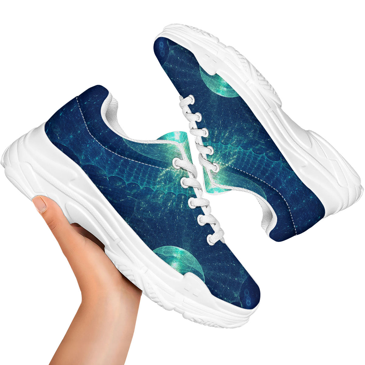 Blue Jellyfish On Deep Sea Print White Chunky Shoes-grizzshop