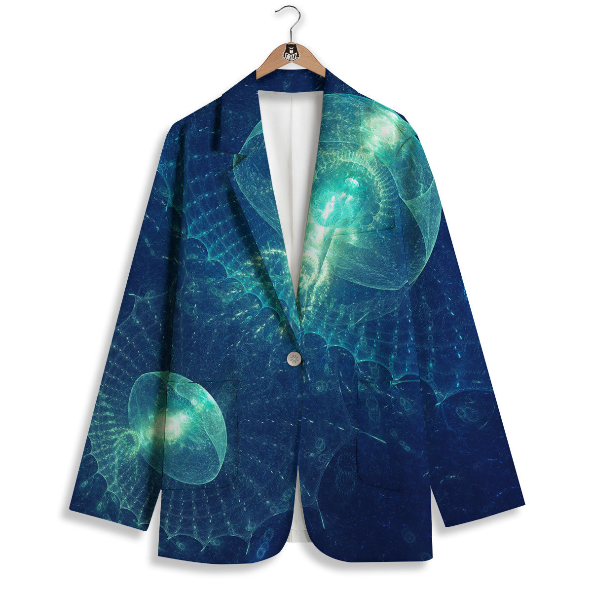 Blue Jellyfish On Deep Sea Print Women's Blazer-grizzshop