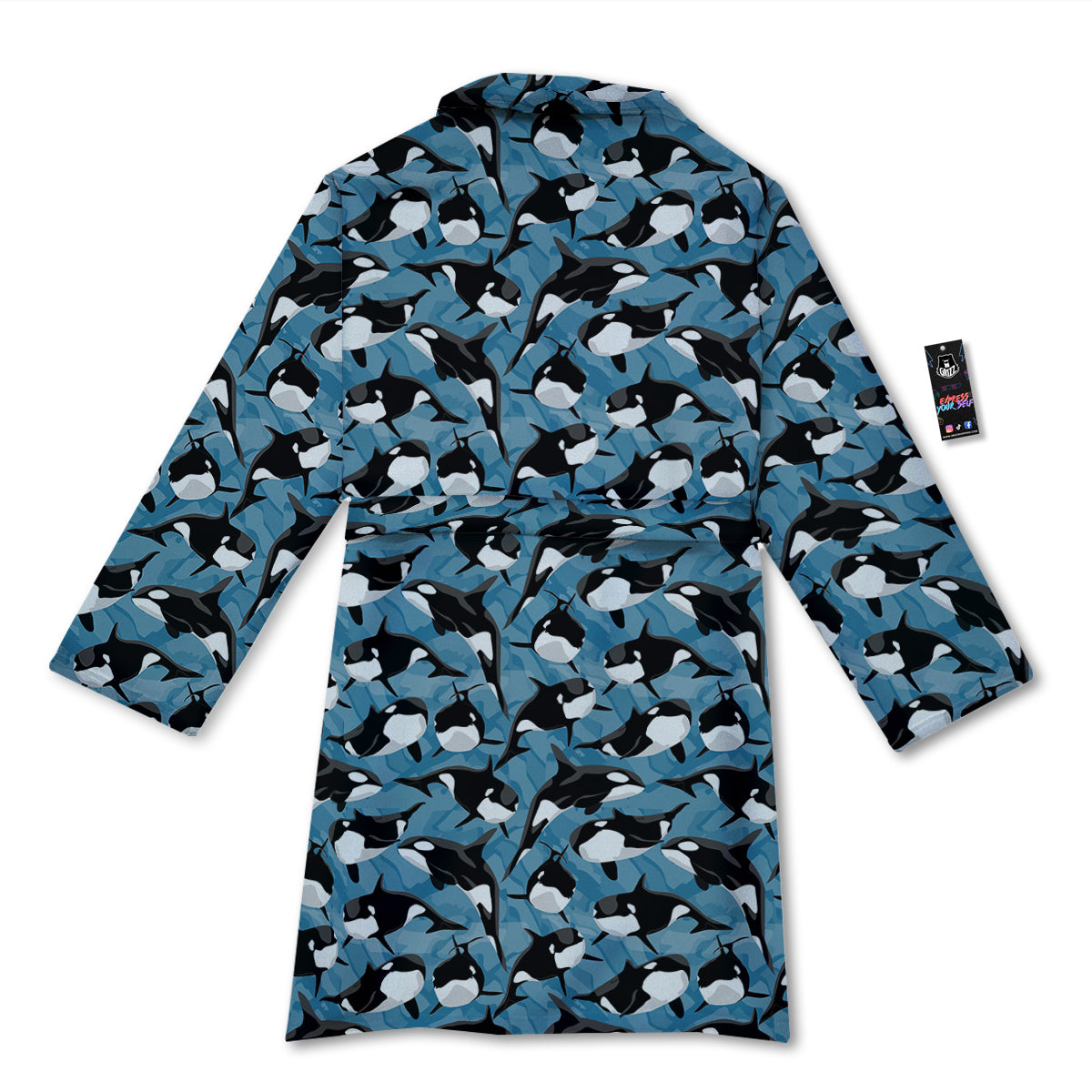 Blue Killer Whale Print Pattern Bathrobe-grizzshop