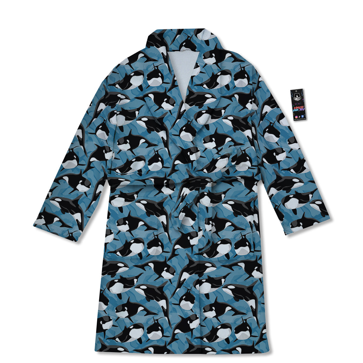 Blue Killer Whale Print Pattern Bathrobe-grizzshop