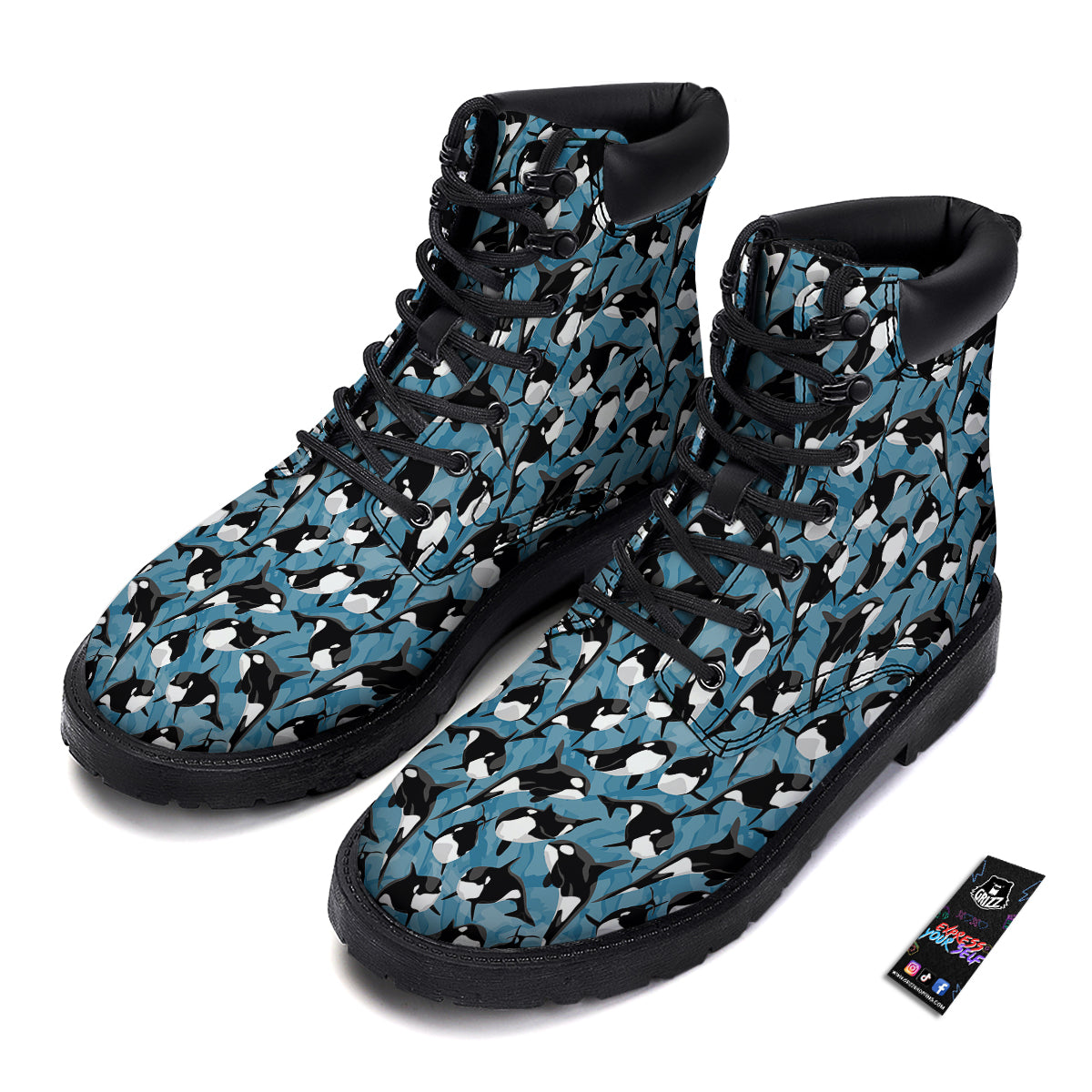 Blue Killer Whale Print Pattern Boots-grizzshop