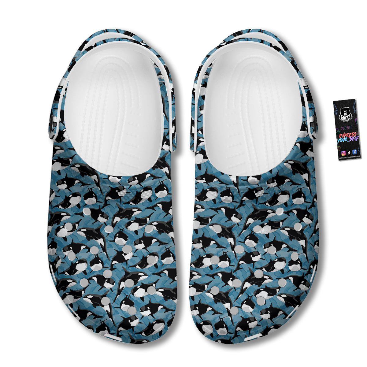 Blue Killer Whale Print Pattern Clog-grizzshop