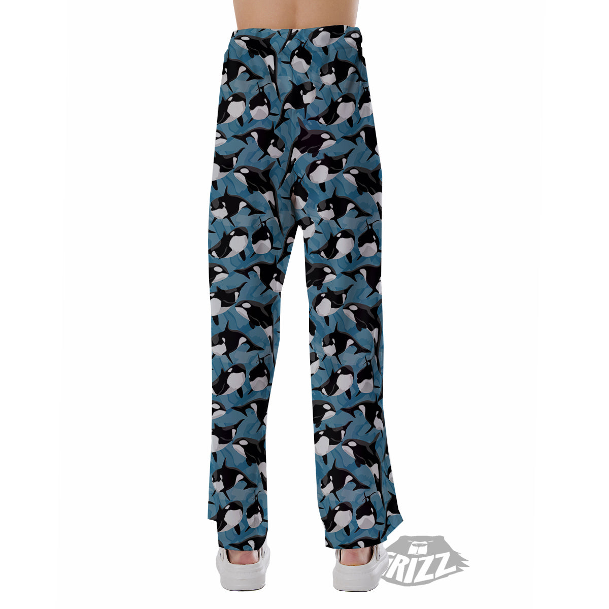 Blue Killer Whale Print Pattern Pajama Pants-grizzshop