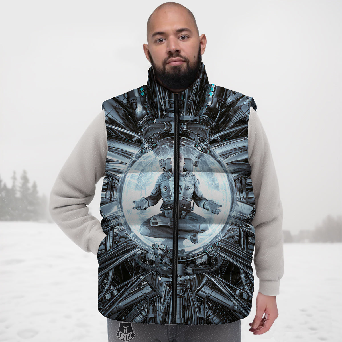 Blue Koala Pattern Print Down Vest-grizzshop