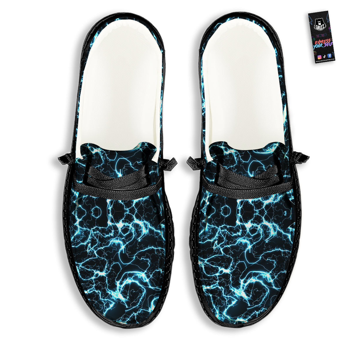 Blue Lightning Explosion Print Pattern Black Loafers-grizzshop