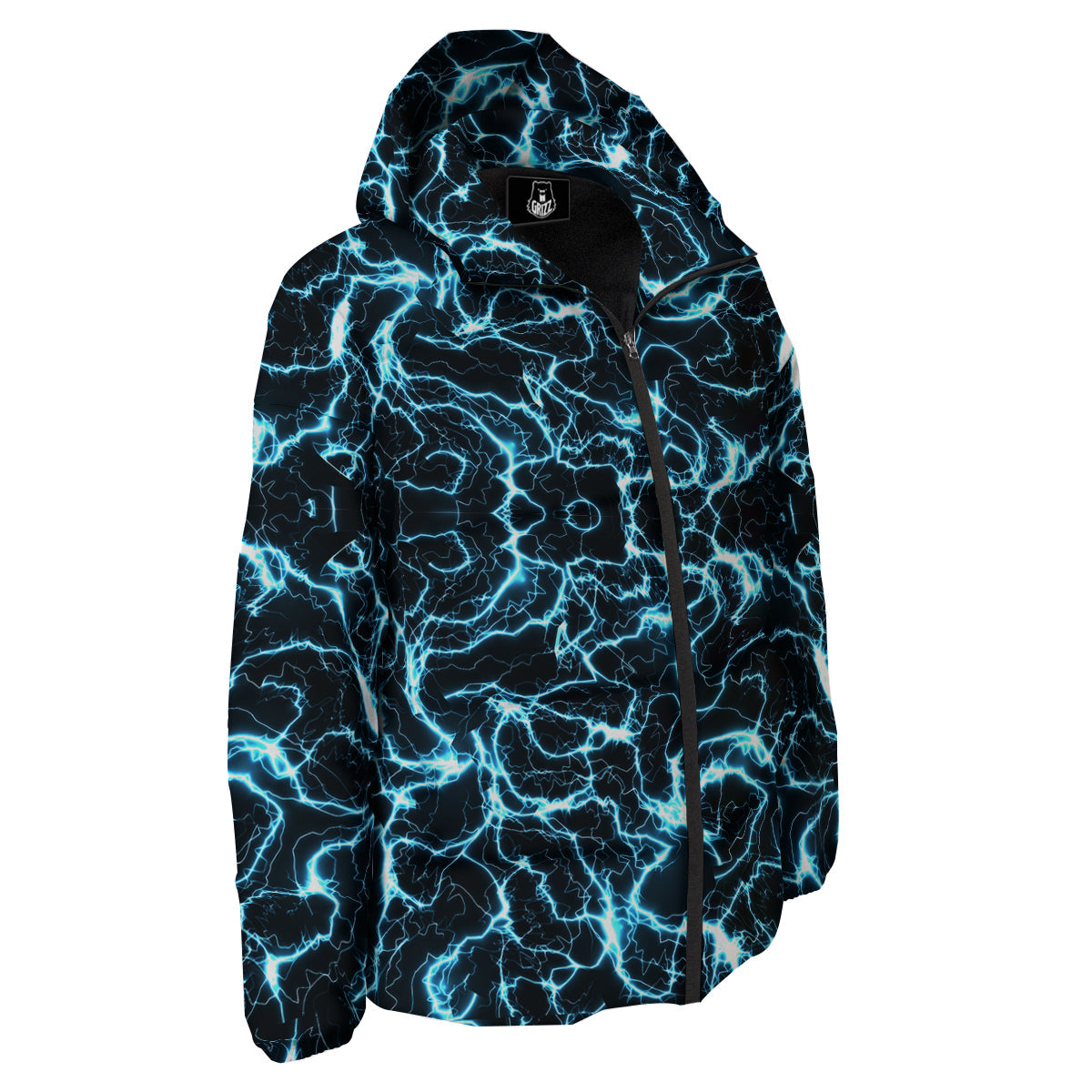 Blue Lightning Explosion Print Pattern Down Jacket-grizzshop