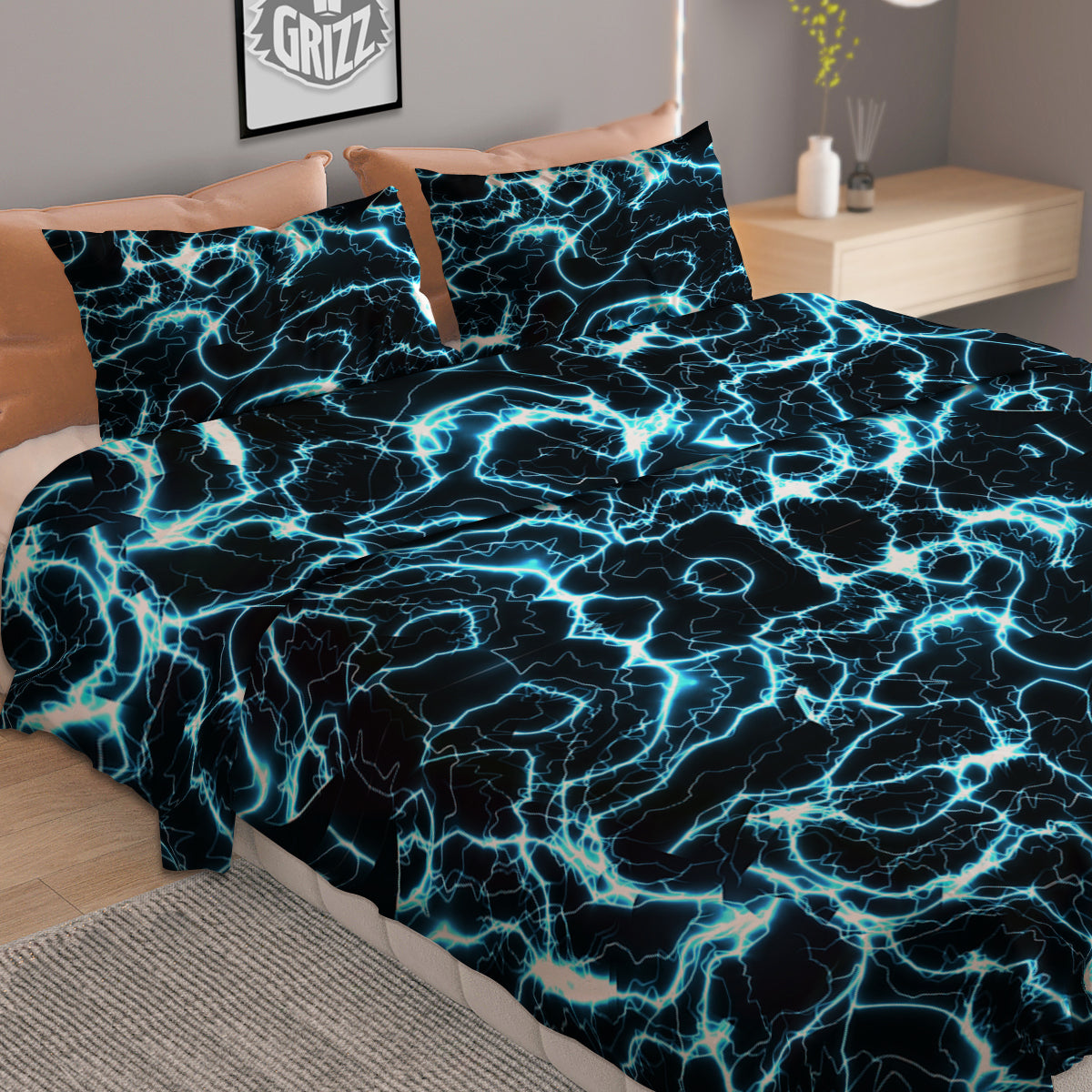 Blue Lightning Explosion Print Pattern Duvet Cover Bedding Set-grizzshop