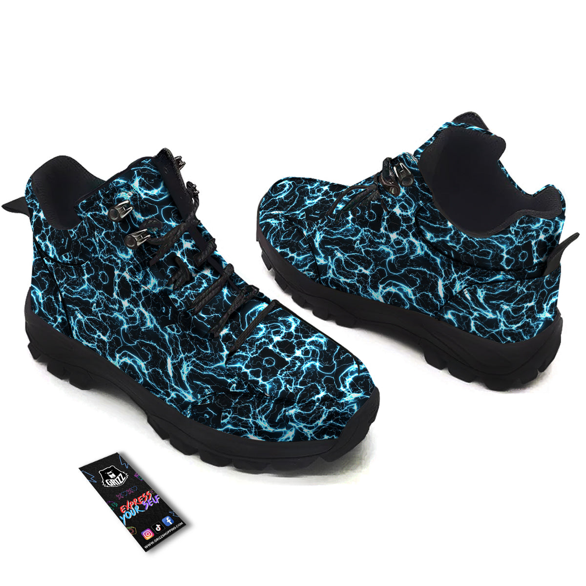 Blue Lightning Explosion Print Pattern Hiking Shoes-grizzshop