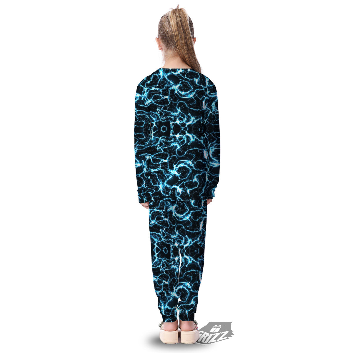 Blue Lightning Explosion Print Pattern Kid's Pajamas-grizzshop