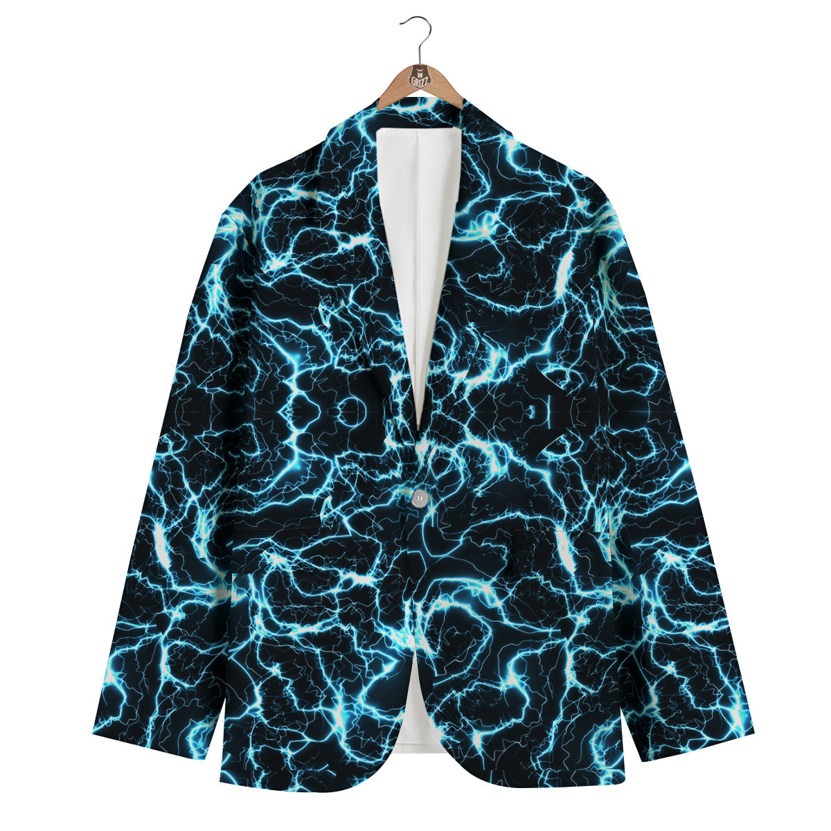 Blue Lightning Explosion Print Pattern Men's Blazer-grizzshop