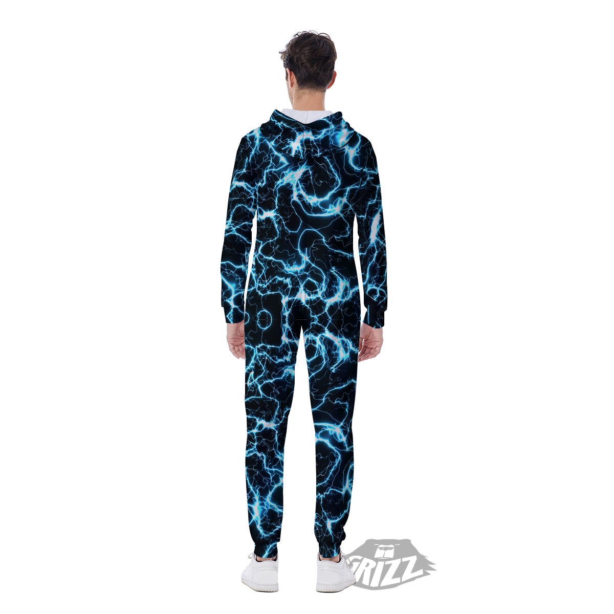 Blue Lightning Explosion Print Pattern Men's Jumpsuit-grizzshop