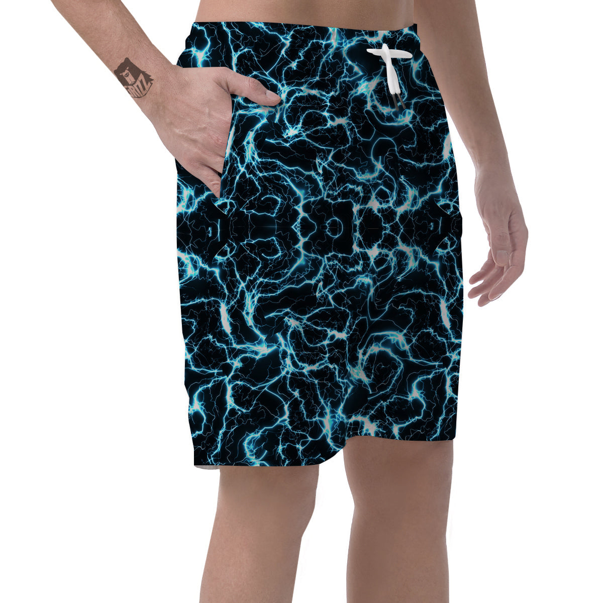 Blue Lightning Explosion Print Pattern Men's Shorts-grizzshop