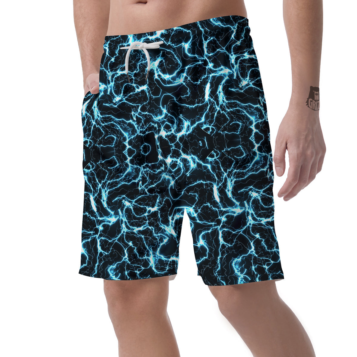 Blue Lightning Explosion Print Pattern Men's Shorts-grizzshop