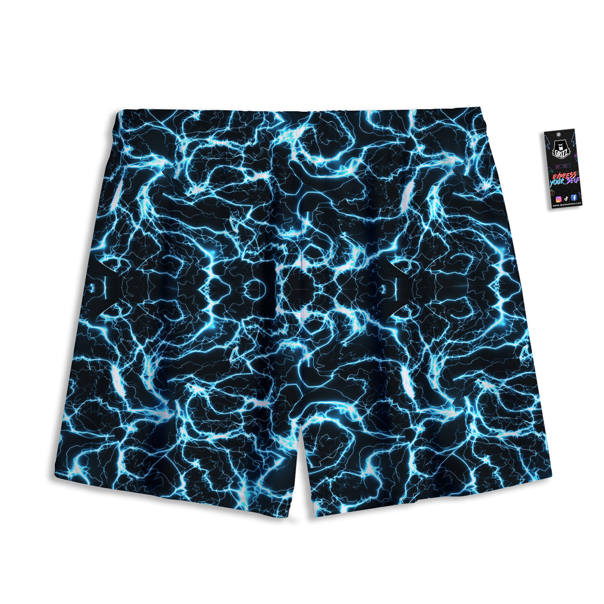 Blue Lightning Explosion Print Pattern Mesh Shorts-grizzshop